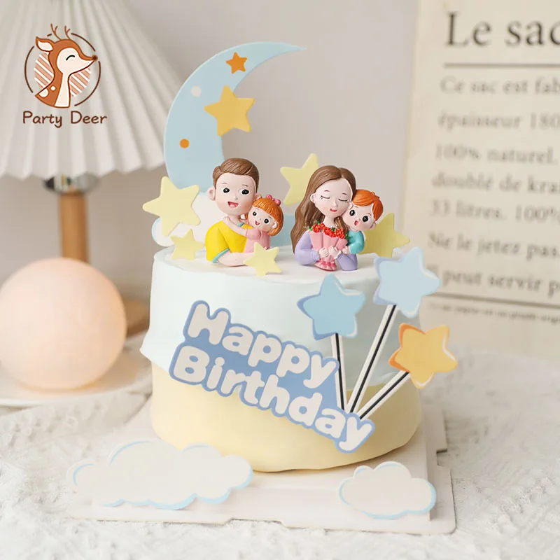 Dad Mother Father Family Birthday Cake Topper For Father's Mother's Day Woman Birthday Party Cake Decorations Resin Love Gifts