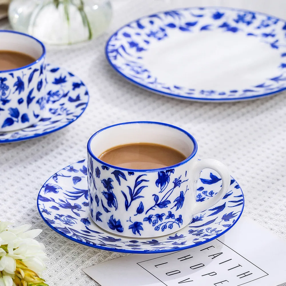 Factory Direct Compatible with Retro Style Ceramic Coffee Cup and Saucer Set English Afternoon Tea Cup Dim Sum Saucer