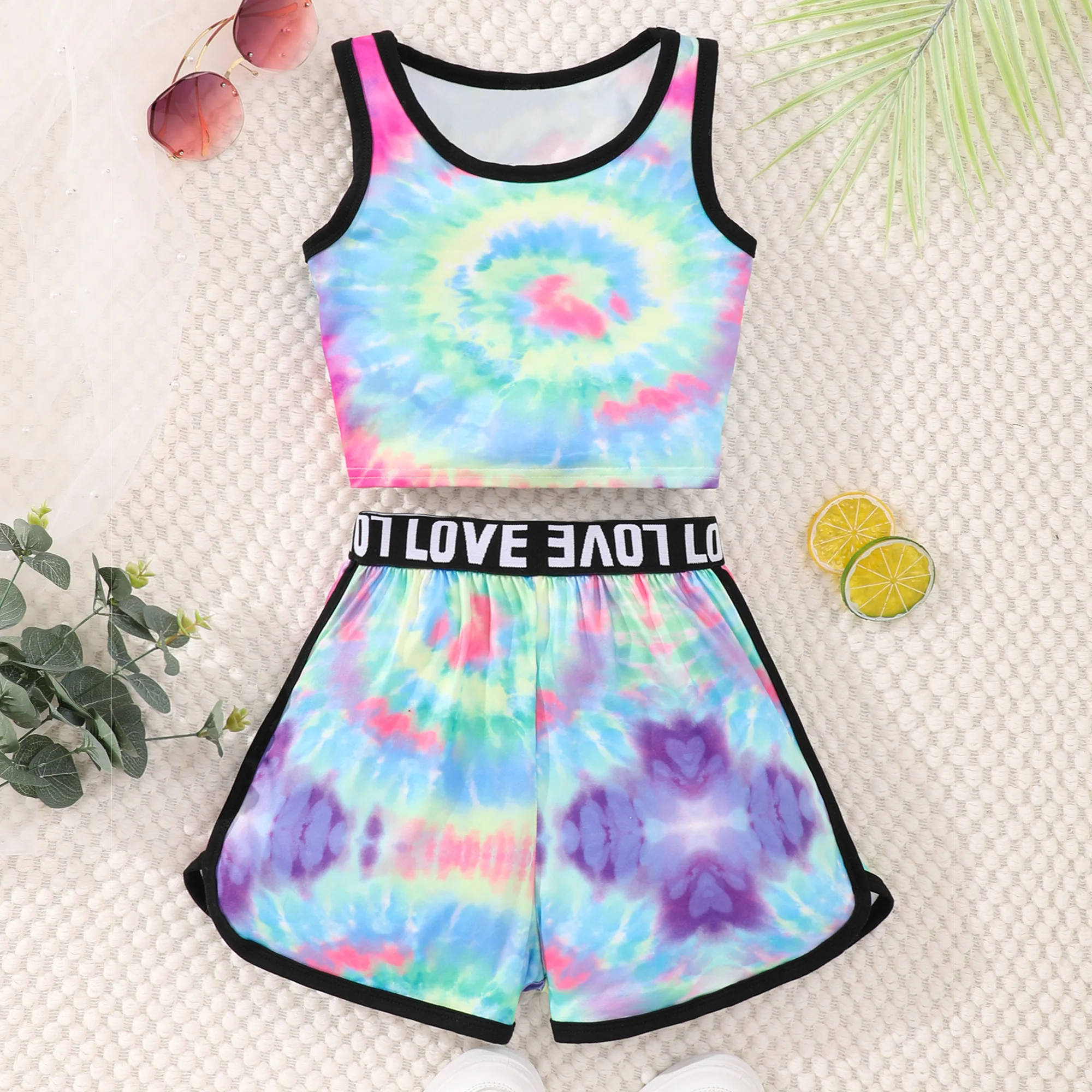 Girls Summer New Children's Wear Sleeveless Round Neck Tank Top Shorts Halo Dyed Casual Comfort Set 8 9 10 11 12 Years