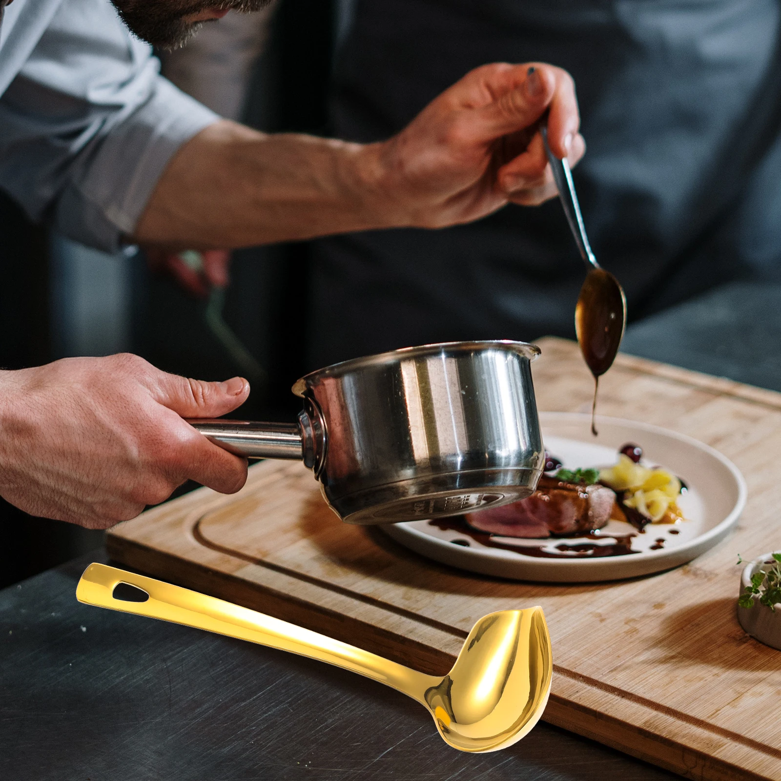 

1pc Stainless Steel Gravy Spoon 20Cm Smooth Surface For Home Kitchen Restaurant Use Sauce Serving Ladle Cooking Oil