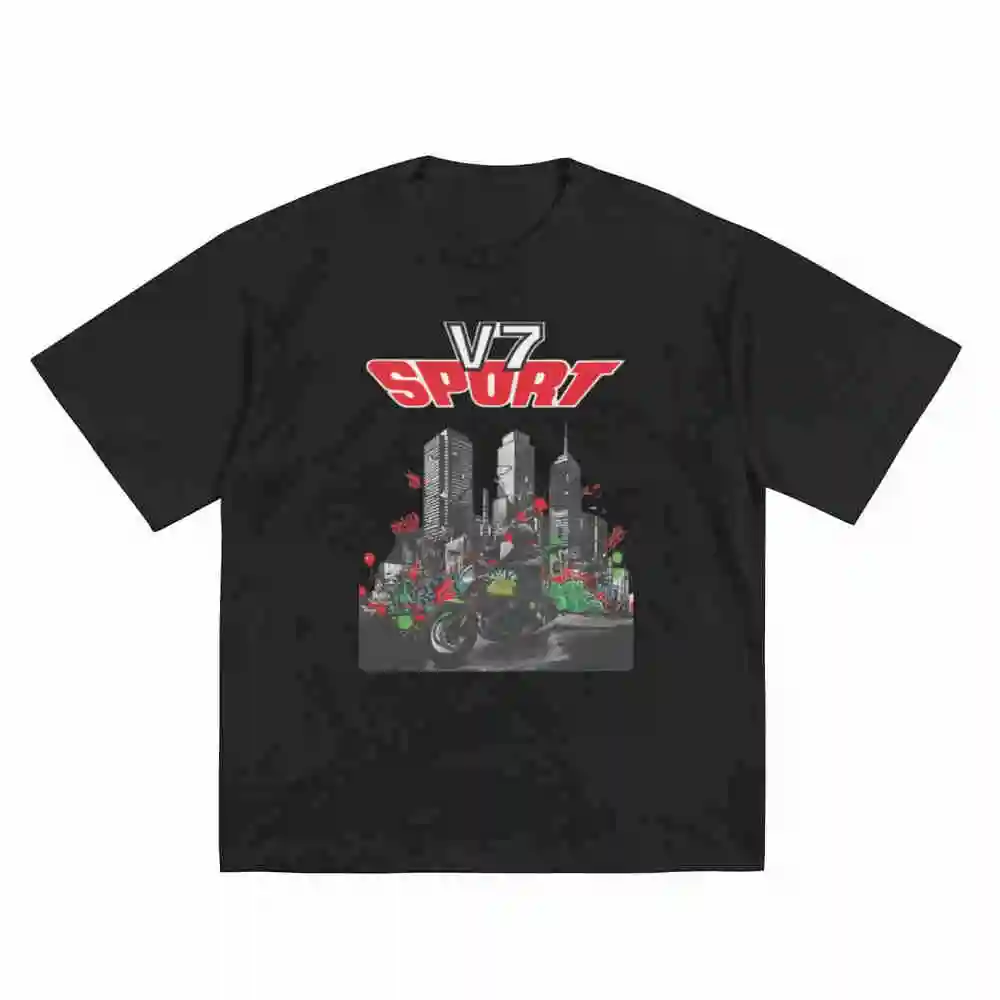 V7 Sport Italian Heritage 750cc Transverse V Twin Cafe Racer Short Sleeve Tee 100% Cotton T-Shirt