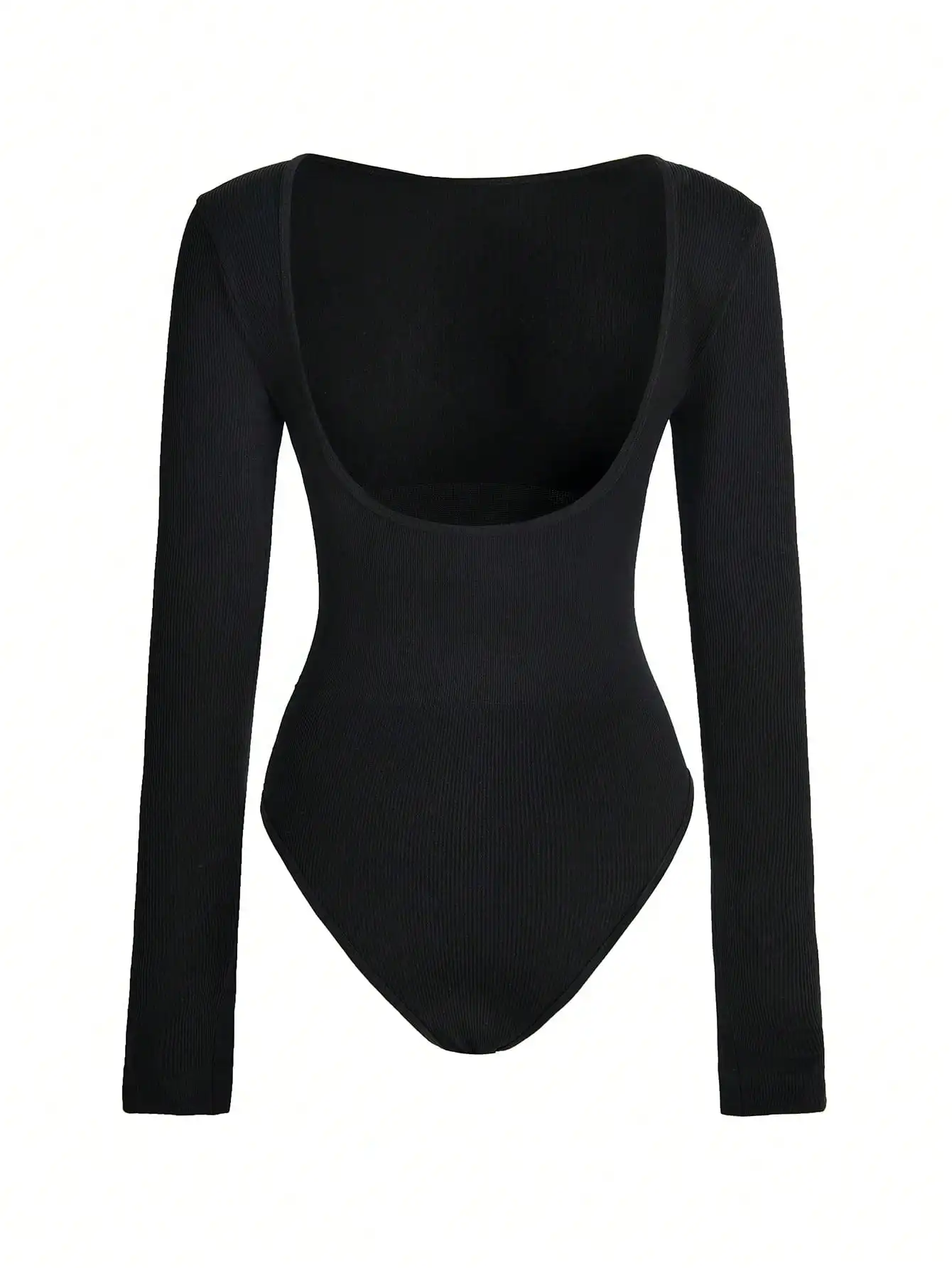 Women Seamless Shapewear Bodysuit Long Sleeve Ribbed Tummy Control Black Deep Square Back Jumpsuit for Yoga Gym Daily 13 Sdc9037ee70184131802e676c5eb67055c