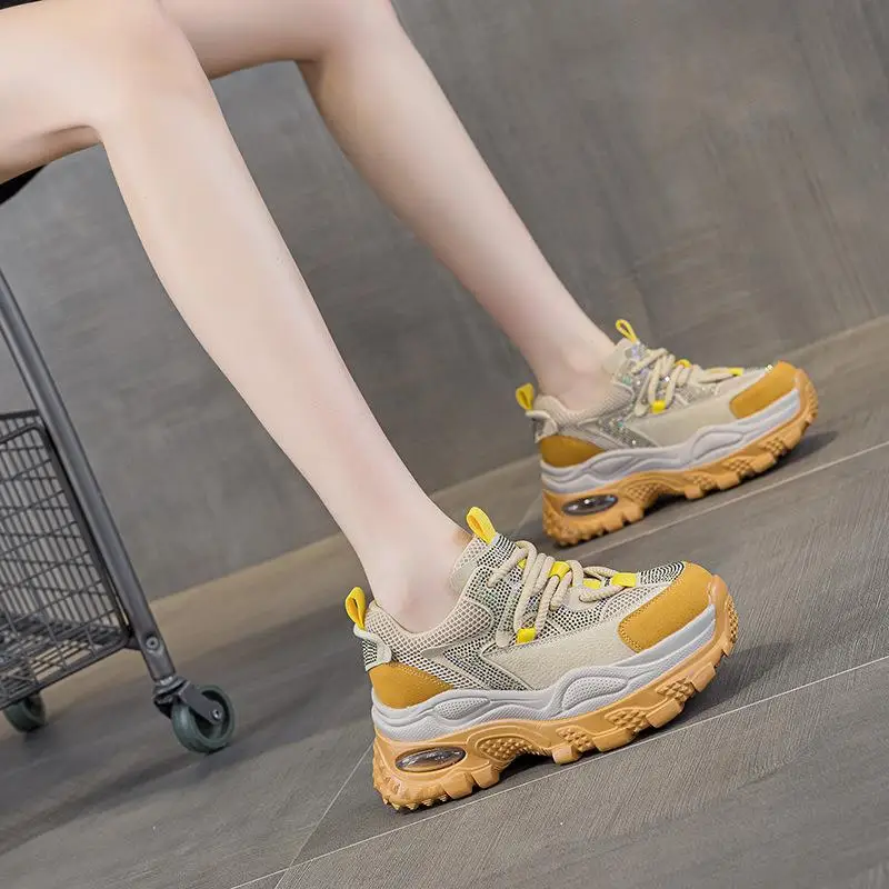 

Retro Genuine Leather Thick Bottom Dad Shoes Women's New Style Versatile Sports Red Shoes Casual Leisure round Toe Flatform