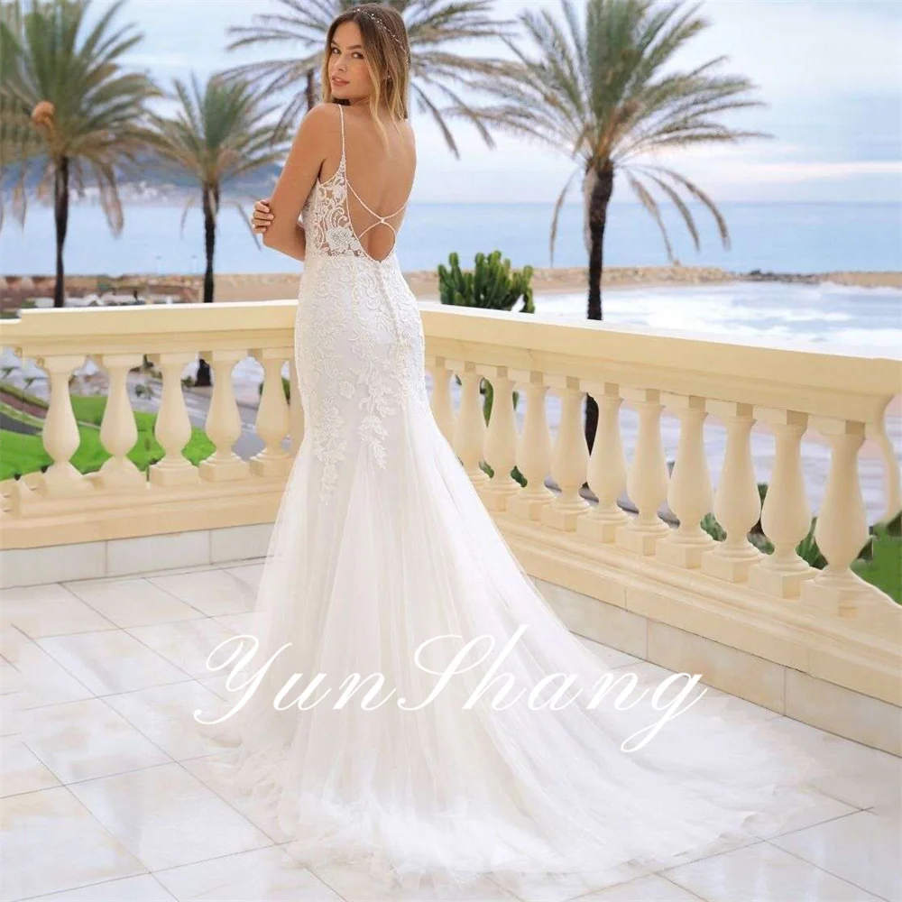 Yunshang Elegant Mermaid Wedding Dress Women Lace Spaghetti Straps Open Back Sweetheart Bridal Gown Sweep Train Vestido De Novia