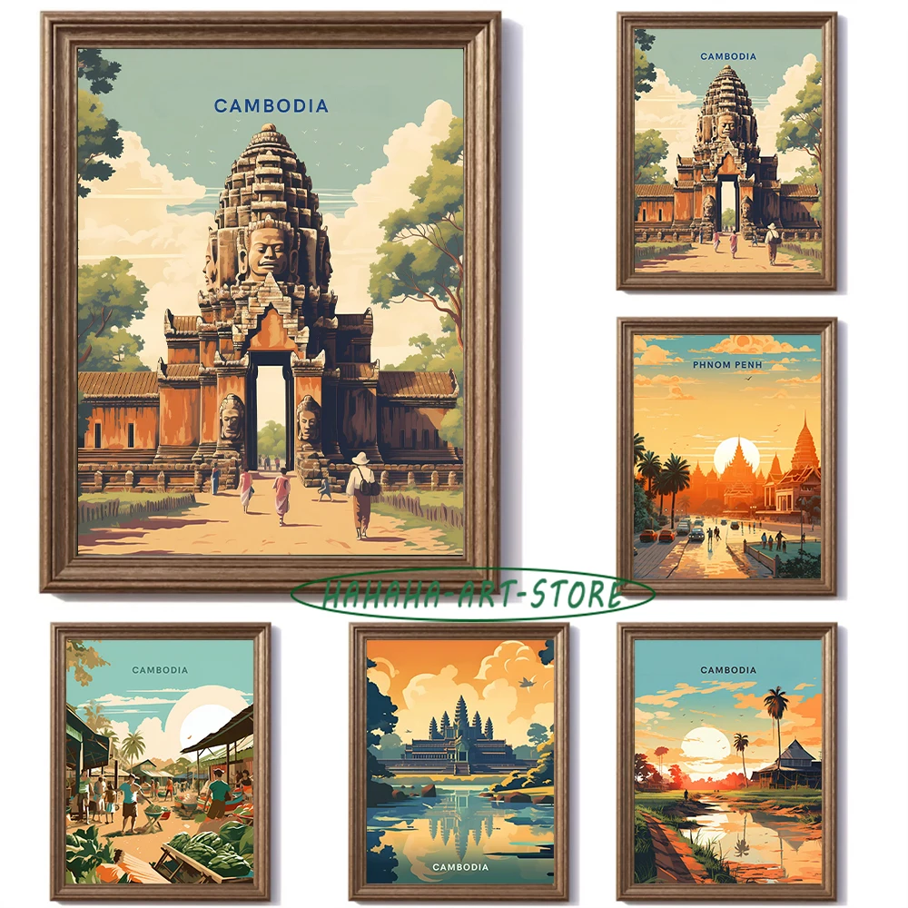 Visit Cambodia Traveling Poster Canvas Printing Cambodia Cities Landscape Aesthetic Prints Home Room Wall Decor Traveling Prints