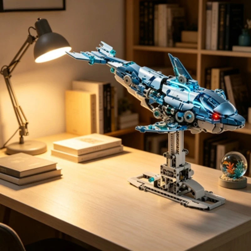 Creative 888Pcs Mechanical Dolphin Building Block Model, 14+Collector‑Grade Desktop Ornament, Unique Tabletop Decor, Party Favor