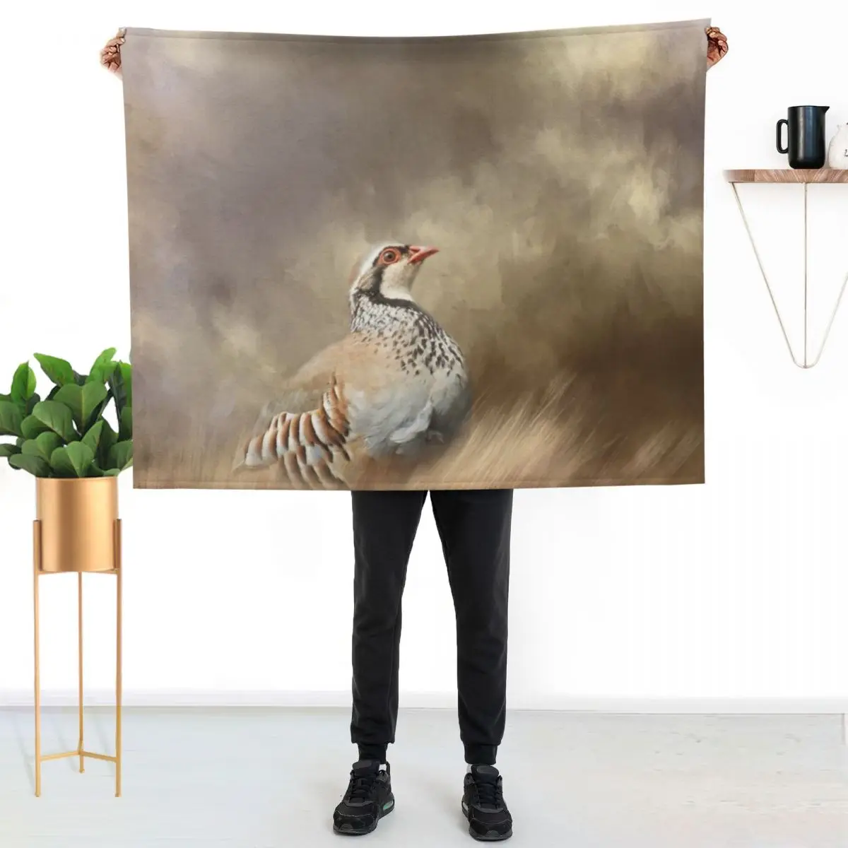 Manta de franela con diseño de perdiz de patas rojas, suave y cálida