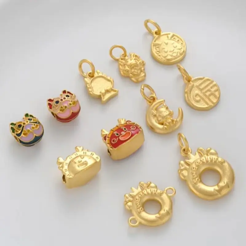 

Shajin-Cartoon Faucet Bead, Safe Buckle, Blessing Word, Shengxiao Dragon Year Pendant, Handmade DIY Jewelry, Charms Accessories