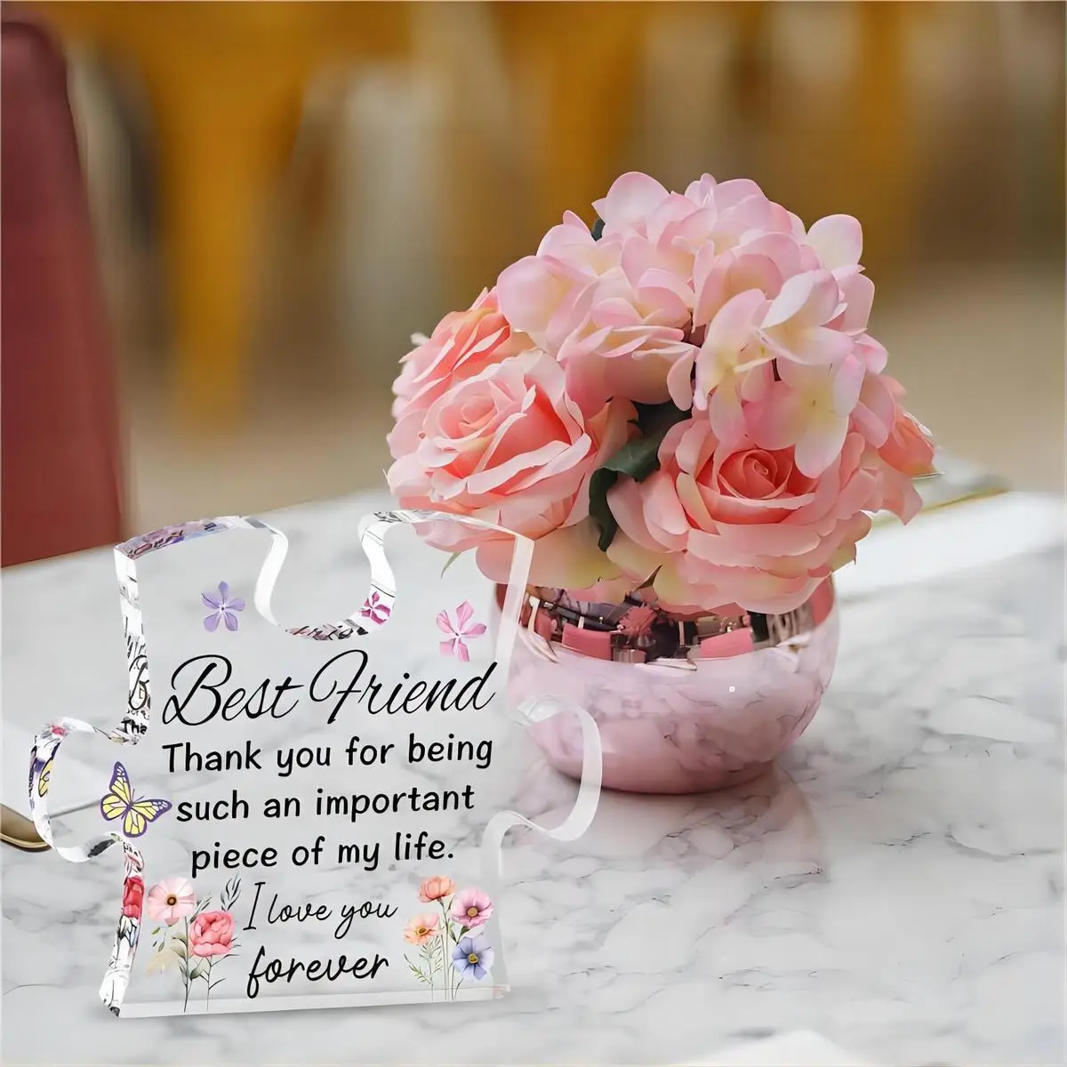 Decorative Best Friends Puzzle-Shaped Acrylic Plaque, Great Women Birthday Friendship Gift, Ideal Table Centerpiece for Parties