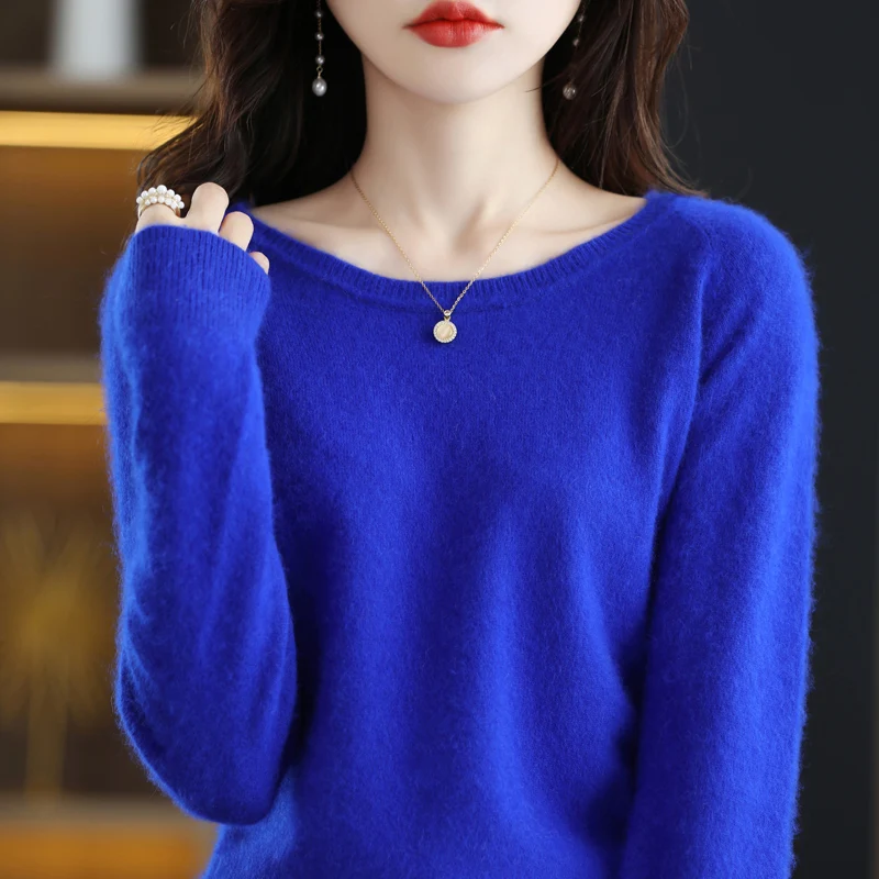 Winter Women Sweater O-Neck Knitted Pullover 100% Mink Cashmere Jumper Female Solid Color Soft Super Warm Sweater S-2XL 7 Colors