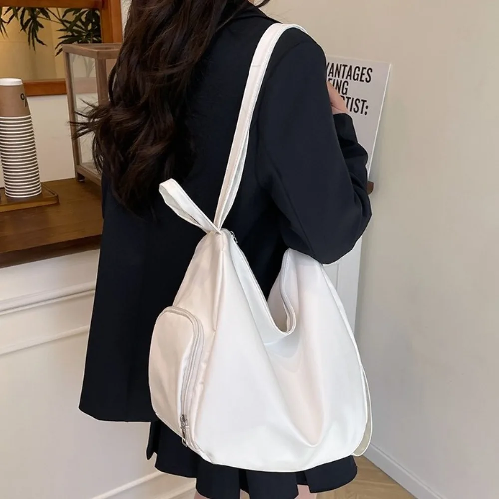 Portable Solid Color Single Shoulder Bag Zipper Waterproof Crossbody Bag Multi-function Large Capacity Women's Backpack Student