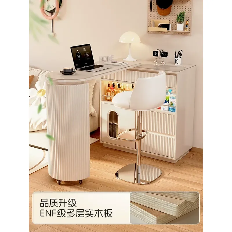Solid Wood Retractable Bar Table Small Apartment Living Room Sofa Partition Movable Balcony Leisure Home Household Furniture