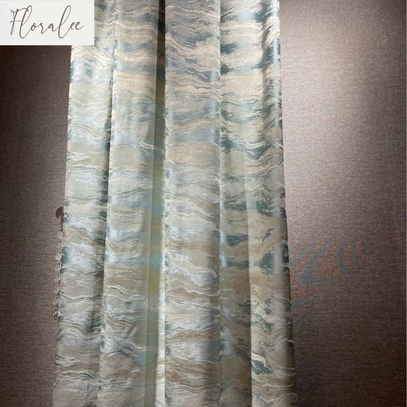 

New Chinese Style Curtains for Living Room Villa Yarn-dyed Gold Thread Double-sided Jacquard High-end Curtain Customization