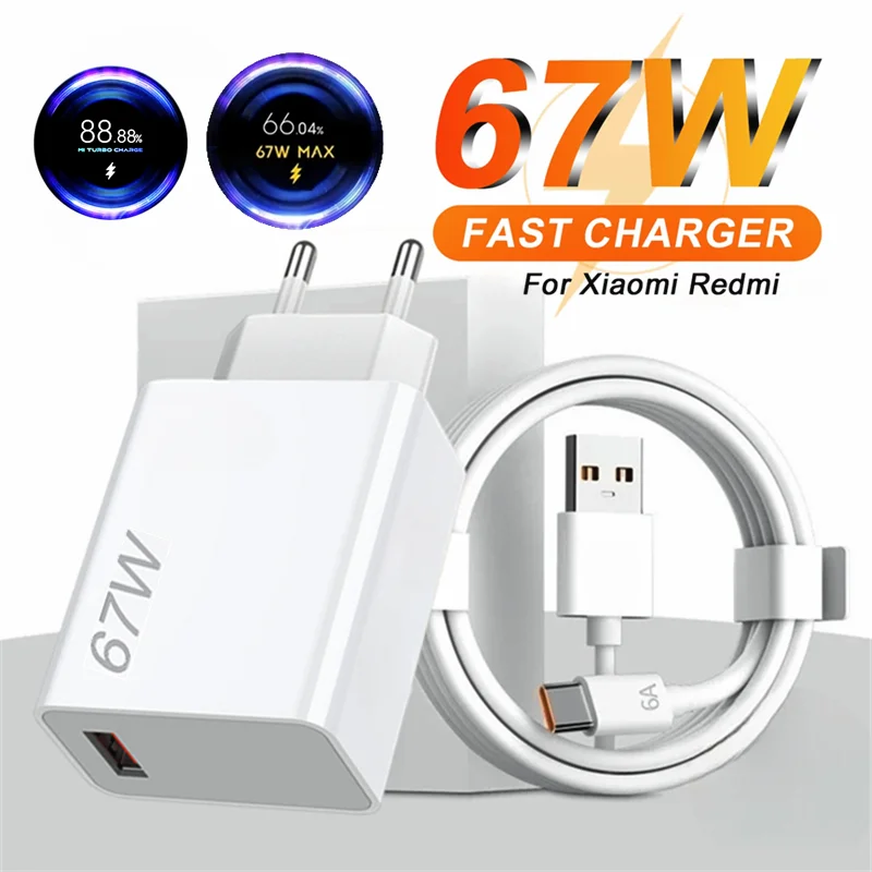 6A 67W Ultra Fast Wall Charger for Xiaomi 11 12 Lite 13T 14 Redmi Note 11T 12T 13 POCO F4 F5 X4 X5 X6 Pro Type C Charging Cable