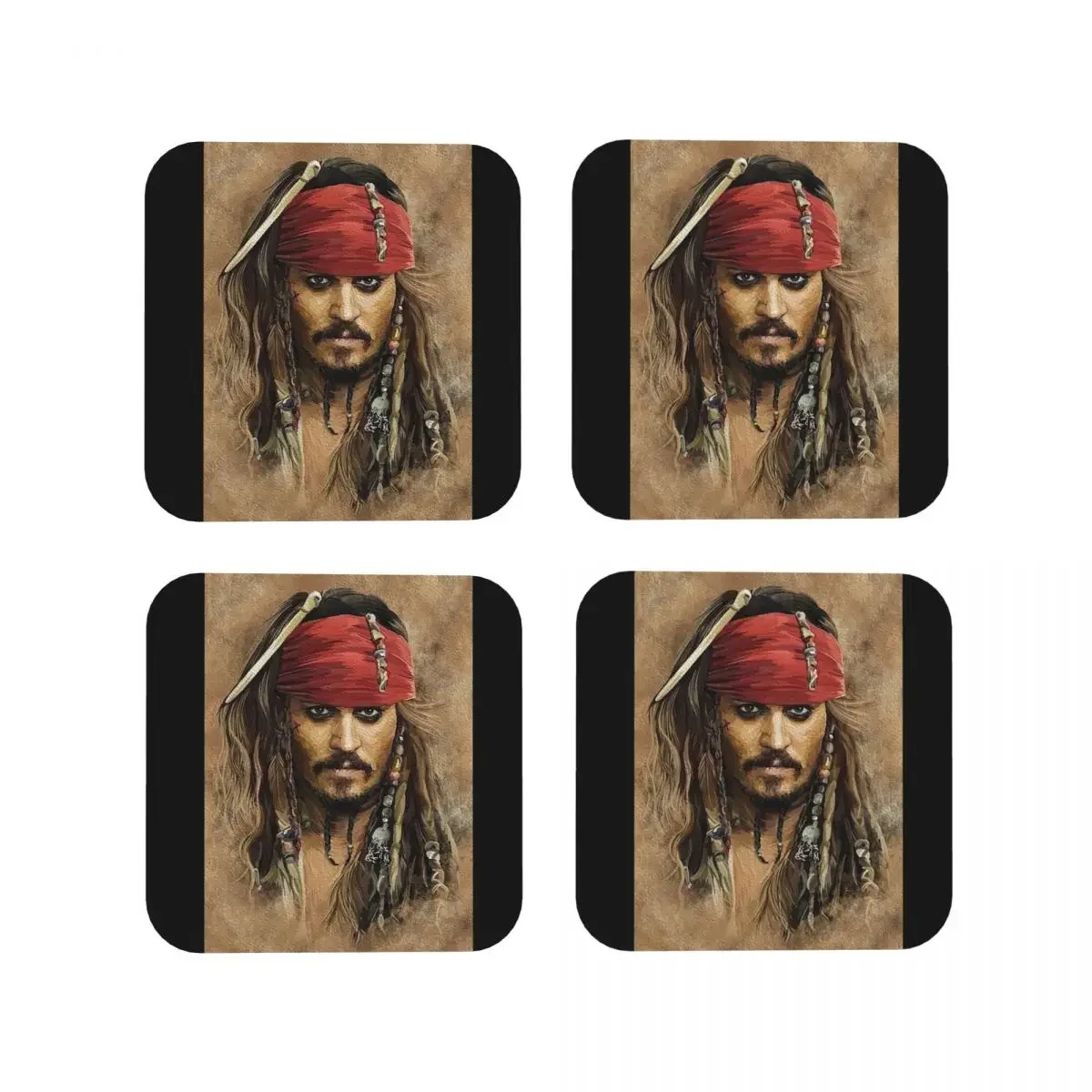 Jack Sparrow Johnny Depp By Sam Ohan Coasters Kitchen Placemats Non-slip Cup Coffee Mats For Decor Home Tableware Pads Set of 4