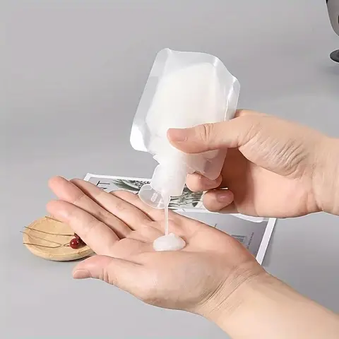 5 PCS Travel Refillable Flat Pouch Shampoo Liquid Lotion Dispenser Bag - Cosmetic Travel Bottles Set with 100ml Capacity for Easy Refill and Reuse Makeup Container Set