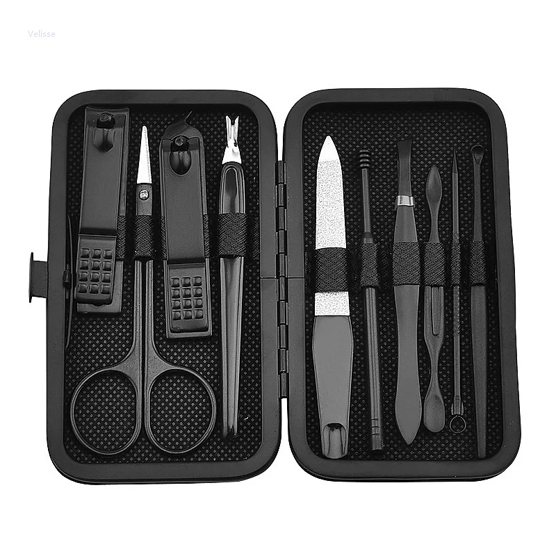 10 Piece Stainless Steel Nail Clipper Set Complete Manicure Pedicure Tool Kit Nail File Cuticle Pusher Grooming Gift Box Set