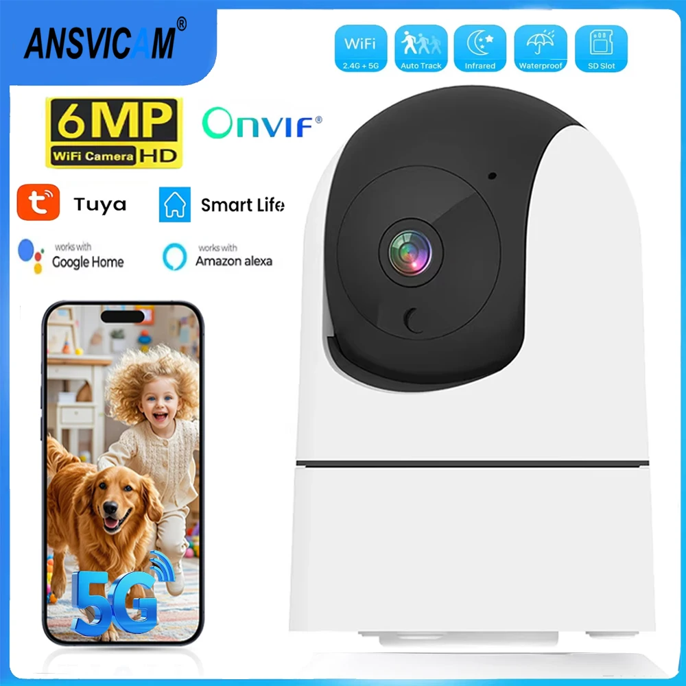 Tuya 6MP 5G WiFi IP Camera Indoor Security Camera 6X Zoom Baby Monitor Color Night Vision Cam  Auto Tracking Video Surveillance