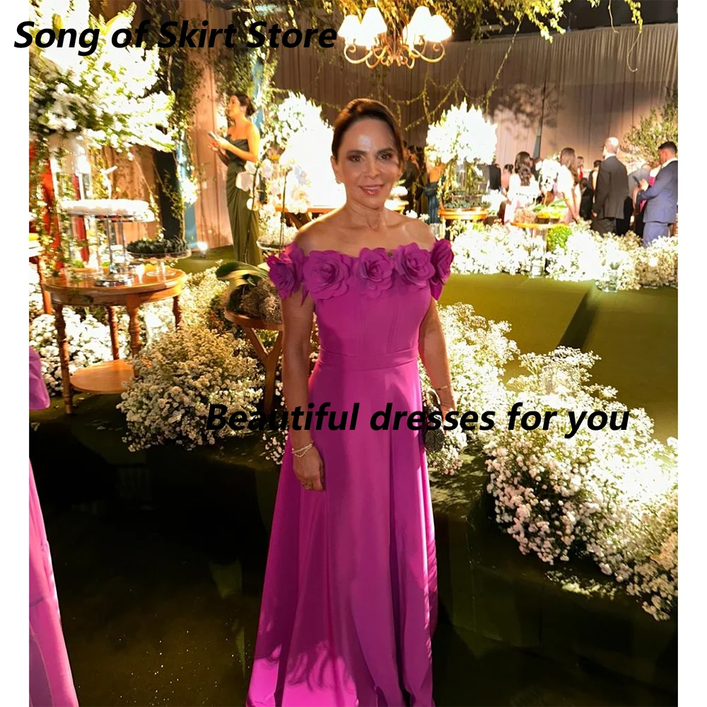 Rose Red Mother of The Bride Dress Customized Off The Shoulder Flowers A Line Floor Length Wedding Guest Dresses Evening Gown