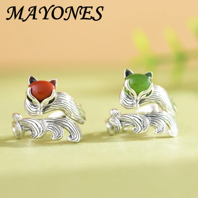 

Natural Jade S925 Silver Charm Fox Ring Women's Fashion Valentine's Day Jewelry Gift