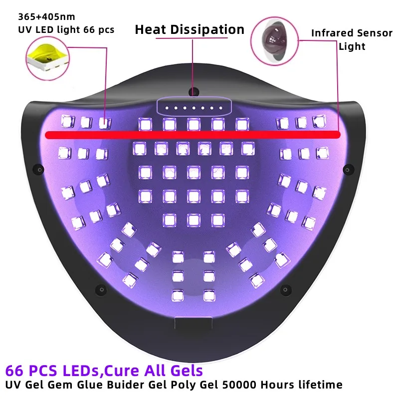 MAX UV 66 LEDs Nail Lamp for Manicure Gel Polish Drying Machine with Large LCD Touch 66LEDS Smart Nail Dryer