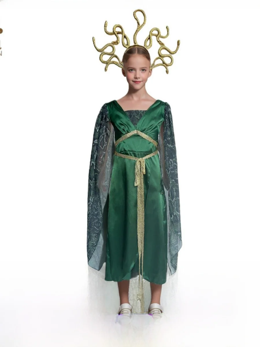 

Детский костюм мифологической Медузы Горгона на Хэллоуин, представления как Фе-монстр со змеиным волосом, мифологический наряд