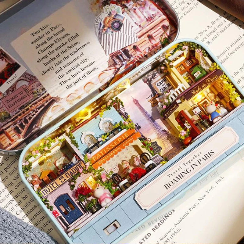 OUZEY Kotak Kayu 3D DIY - Tema "Karnaval Cahaya Bintang", "Mimpi Floral", dan "Jalan-jalan Paris", Hadiah Kerajinan Miniatur