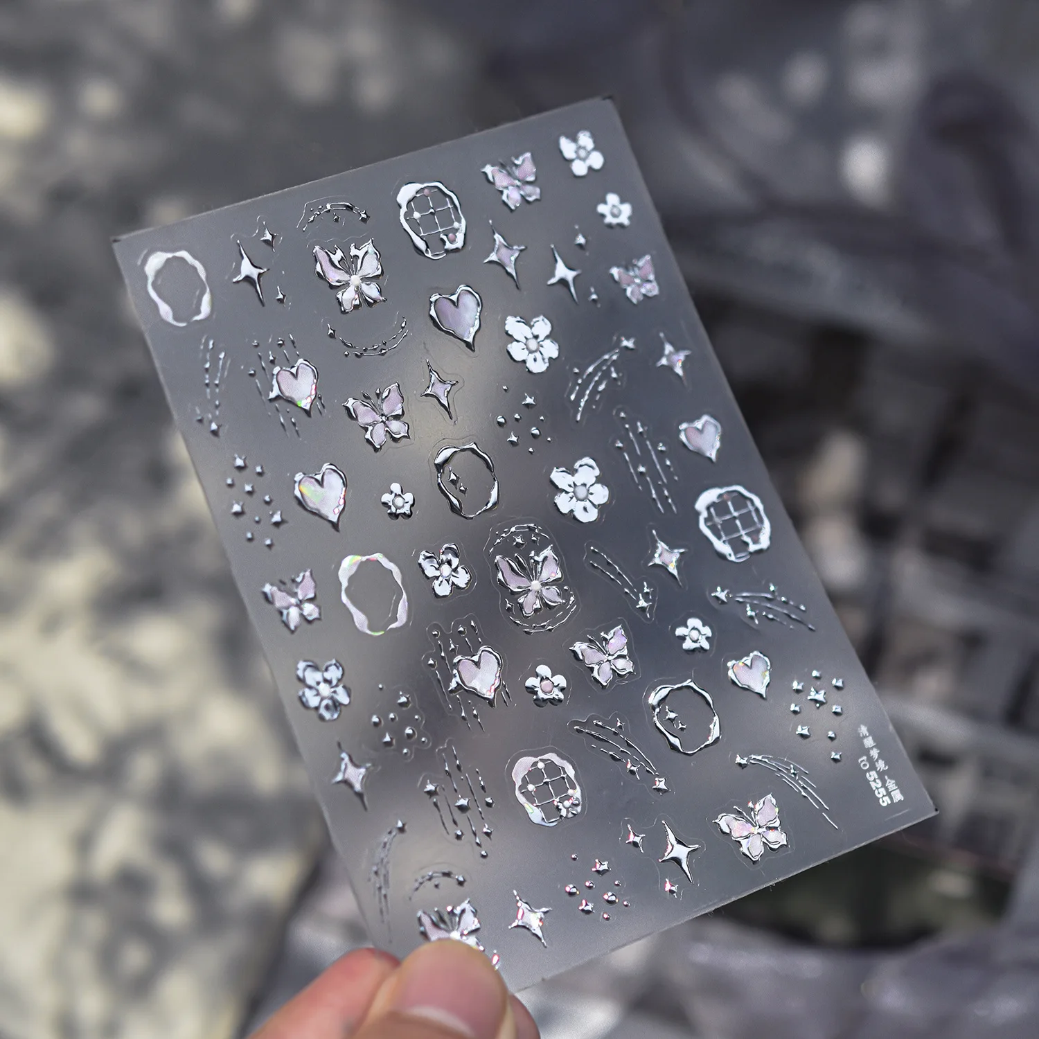 Oro e argento Dreamy Butterfly Star a forma di cuore Adesivo per unghie adesivo di alta qualità Decorazione per unghie Decalcomanie Design T-5255