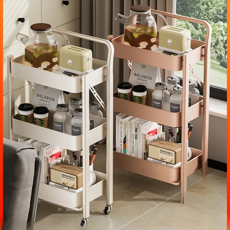 Folding trolley shelf floor kitchen multi-storey mobile snack shelf bathroom storage shelf