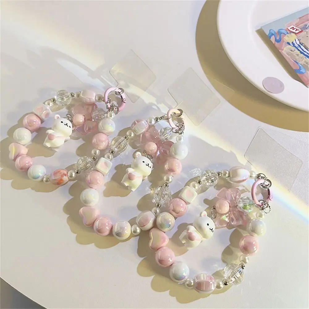 

Cartoon Bear Mobile Phone Lanyard Love Beads Anti-fall Beads Phone Chain Pendant Short Style Cellphone Strap Jewelry Straps