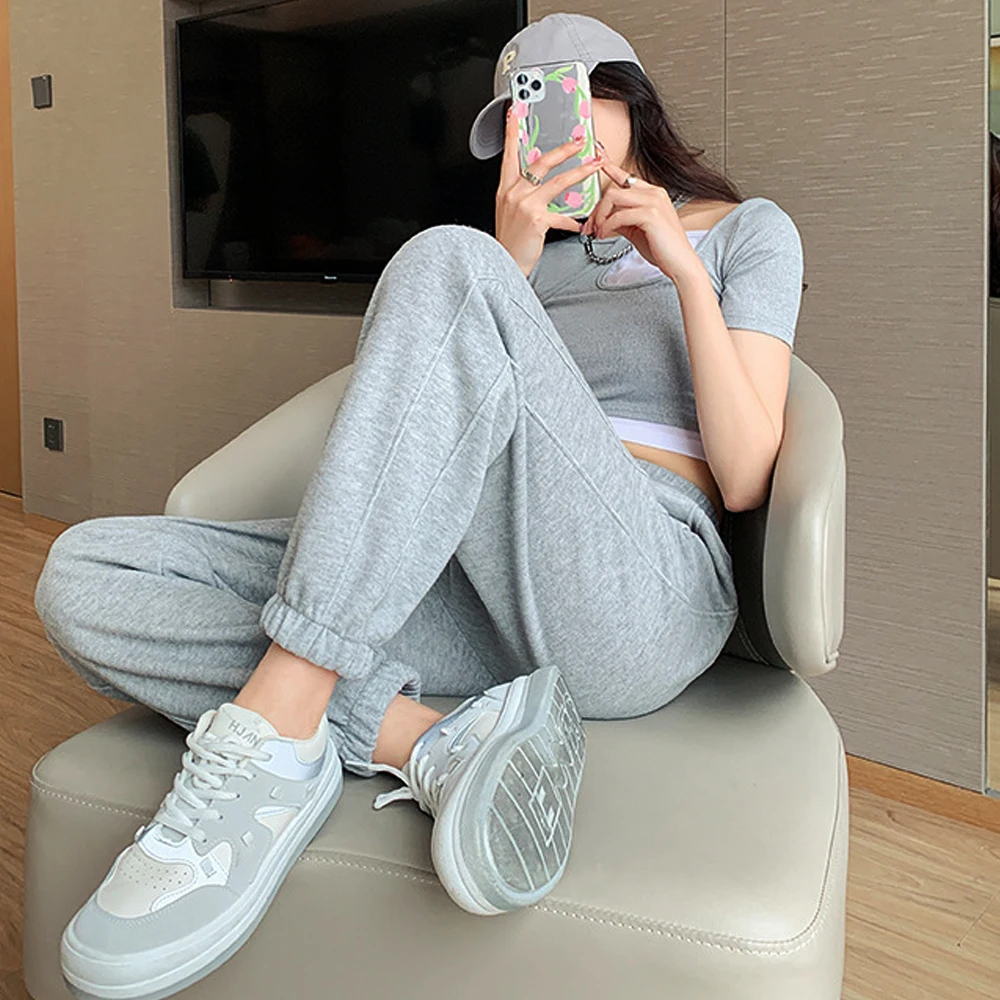 

Klein Blue Cotton Sports Casual Pants Women's Spring and Autumn Elastic Elastic Waist Fashion Loose Leggings Harem Sweatpants