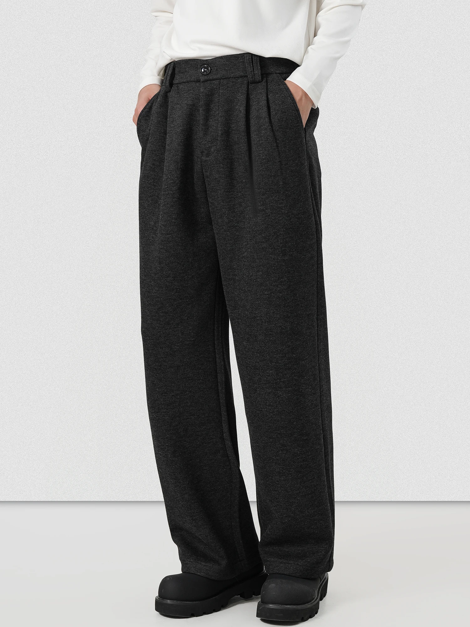 Mr. Twenty-Eight Autumn Winter Acetate Wool Brushed Wool Wide Leg Pants Men Elastic Waist Casual Long Pants Loose Fit Style