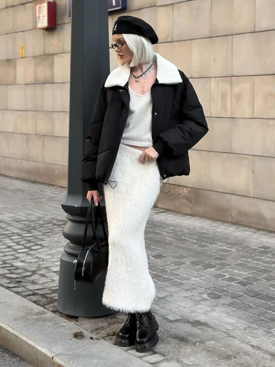Warm Windproof Trendy Long Skirt for Cold Weather Autumn Winter Women's High Waisted Fit Knit Maxi Skirt