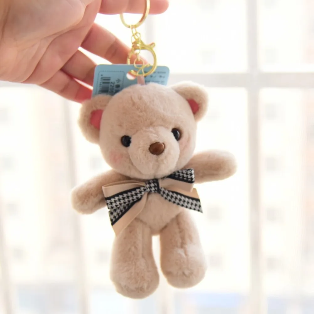 14CM Cute Cartoon Teddy Bear Keychain Pendant Doll Plush Toy Bow Tie Backpack Hanging Decorative Accessories Ornament Gifts