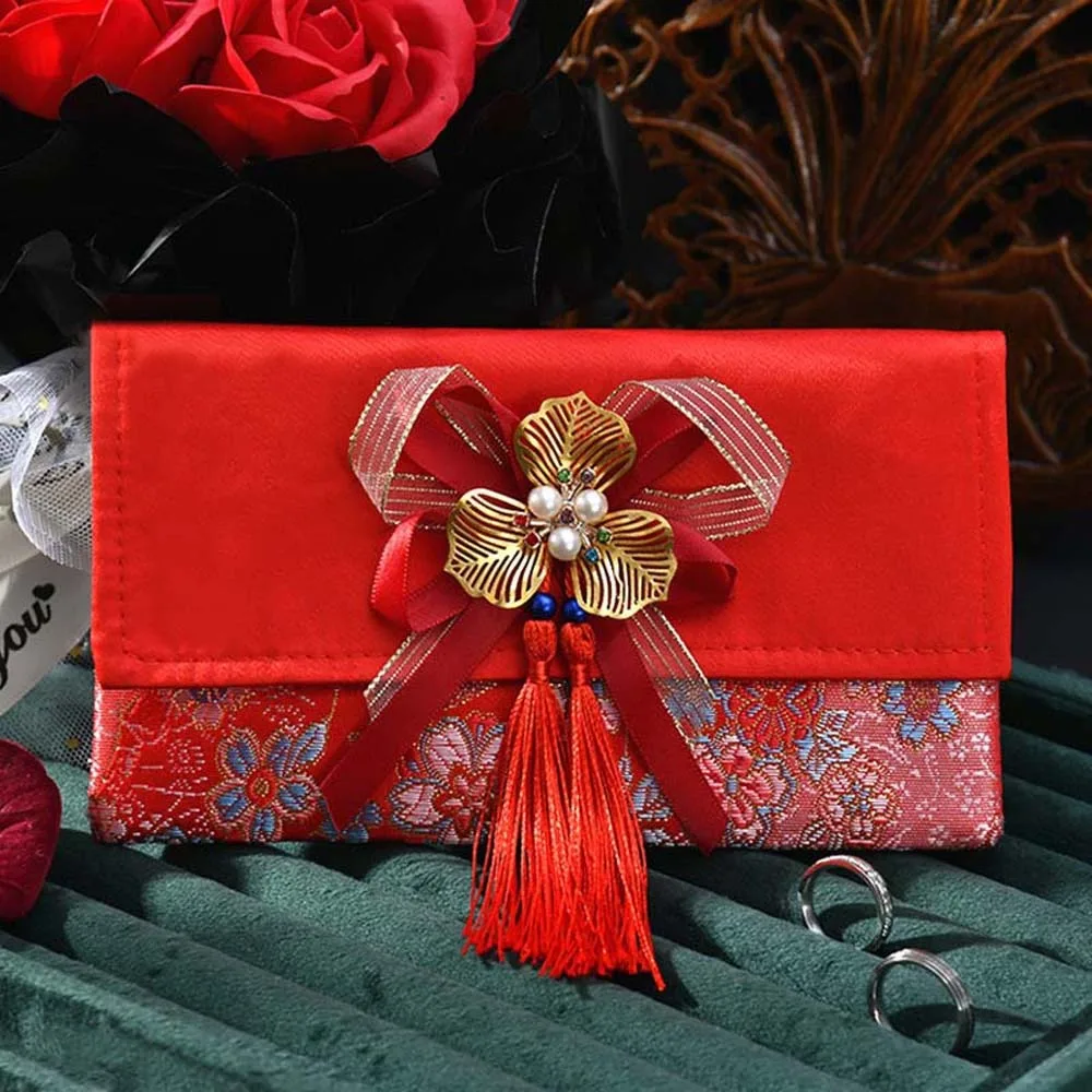 

New Year Blessing Words Brocade Red Envelope Brocade Cloth Tassel Embroidery 2025 Money Pocket HongBao Spring Festival