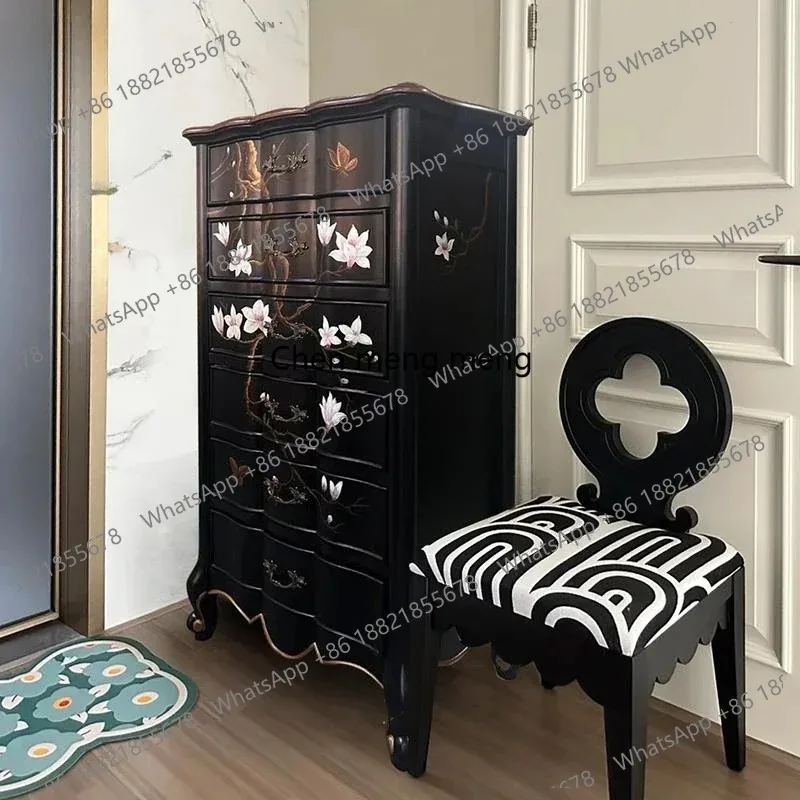 

New Chinese-style solid wood painted storage side cabinet multi-layer storage bedroom five-bucket decorative cabinet