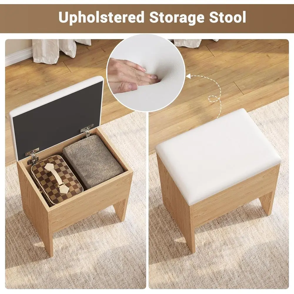 BTHST Vanity Desk with Lights and Charging Station, Makeup Vanity with Lights, Vanity Set with Mirror and Storage Stool, Makeup view 4