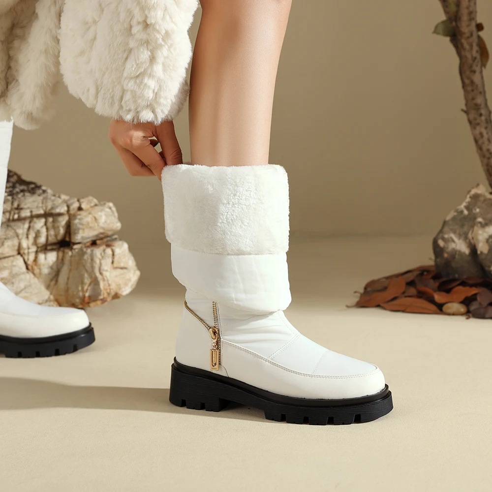 2025 Stivali da neve alti da donna caldi in peluche di marca Scarpe invernali con plateau per madre Stivali alti al ginocchio con zeppa casual moda impermeabile