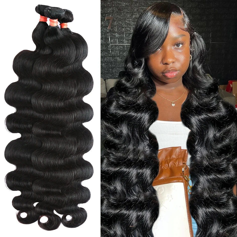 30 32 Inch Raw Hair Body Wave Bundles Human Hair Brazilian Weaving Natural Black 3 4 Bundles Deal Virgin Hair Extensions Tissage