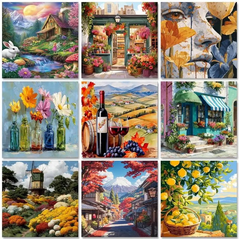 SDOYUNO Oil Painting By Number Scenery Drawing On Diamond DIY Pictures By Numbers Landscape Kits Handicraft Paintings Home Dec