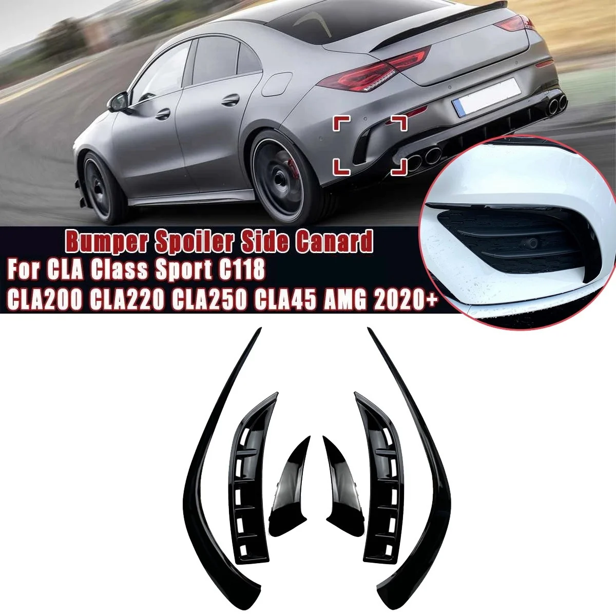 6Pcs Car Front & Rear Bumper Splitter Spoilers Side Canard Trim for Mercedes-Benz CLA C118 CLA200 260 2020+