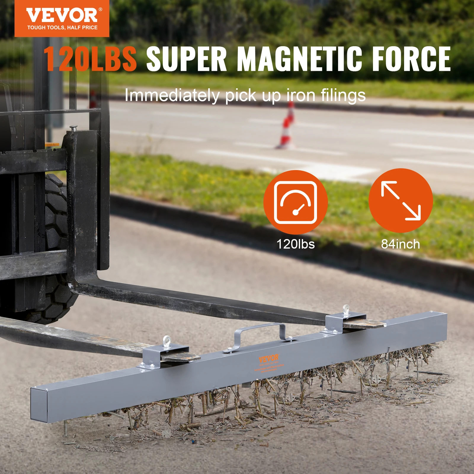 VEVOR Hanging Magnetic Sweeper Pickup Tool 120lbs Nail Hang-Type Magnetic Forklift Sweeper Industrial Grade Magnets