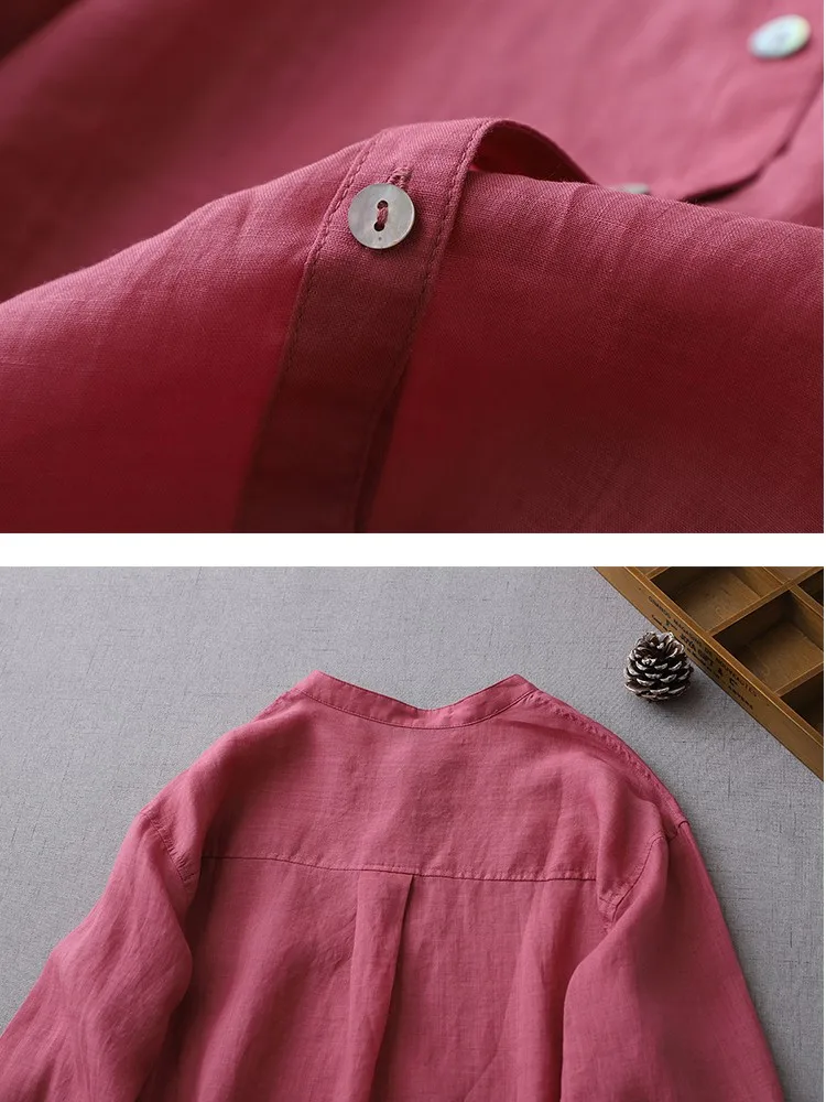 100% Cotton Long Sleeve Casual Shirt Women New Arrival 2023 Autumn Vintage Style Solid Color Female Casual Tops Shirts B2895