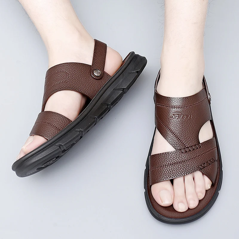 

2023 New Genuine Leather Men's Sandals Top Layer Cowhide Men Breathable Casual Business Beach Shoes Outdoor Sandals Man Sandale