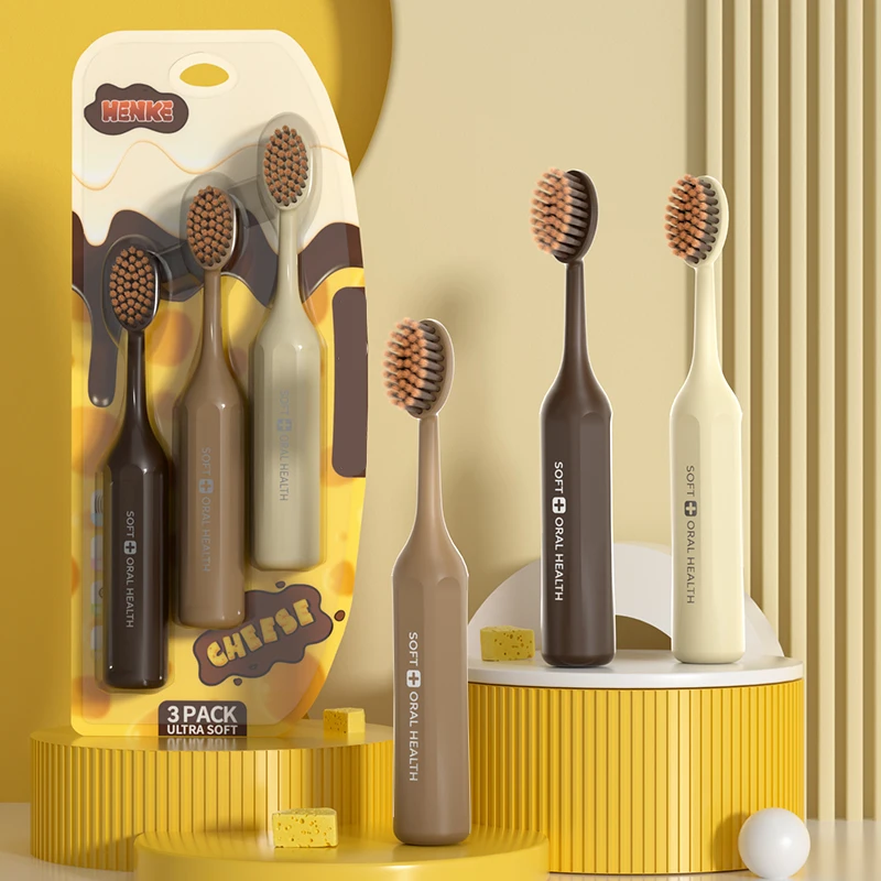 3-Pack Fashionable Minimalist Toothbrushes, Ultra-fine Soft Bristles, Adult Daily Home & Travel Portable Set