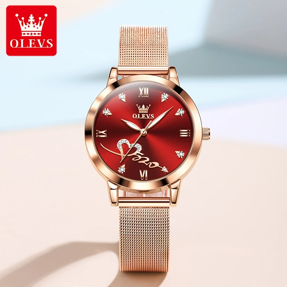 OLEVS 5530 Top Original Women\'s Watches Elegant Rose Gold Mesh Strap Fashion Heart Design Waterproof Quartz WristWatch for Women