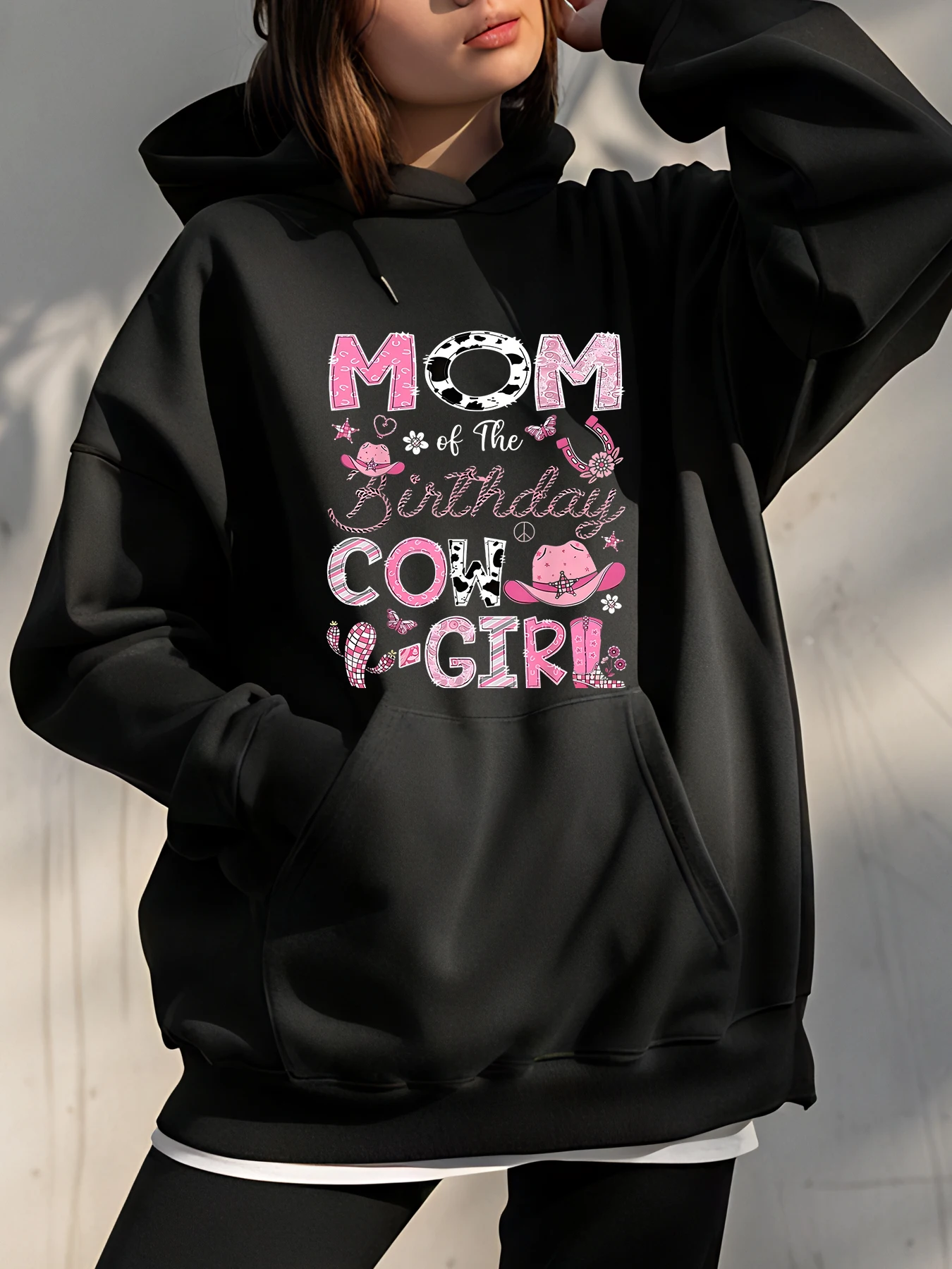 

【День рождения】 Толстовка с принтом + свободный крой + стиль пастушки в западном стиле + розовая ковбойская шляпа и узор звезд, мама, вечеринка