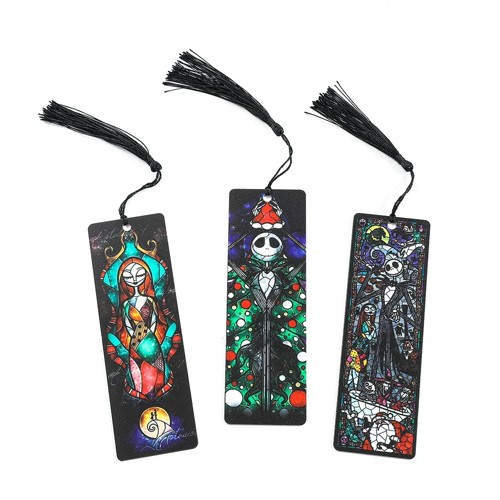 The Nightmare Before Christmas Jack and Sally Acrylic Bookmark with Tassel Spooky Movie Figure Halloween Card Book Marks Gifts