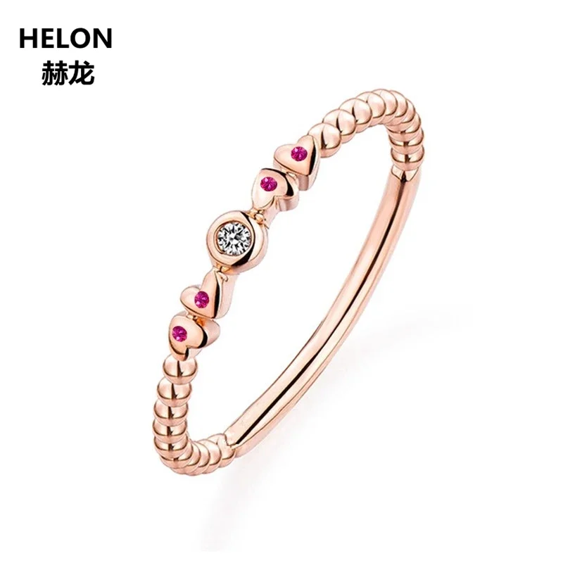 Solid 14k Rose Gold Engagement Wedding Ring Natural Diamonds Ruby Heart Shape Trendy Ring for Women Valentine's Day Gift Unique