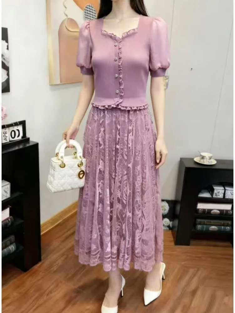 

2026 Pleated Dress Design Sense Spring and Autumn New Fungus Edge Fashion Waist and Thin Age-reducing Skirt Women